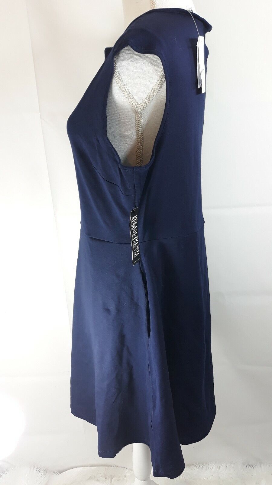 New York & CO Women's Sleeveless Fit and Flare Cotton Grand Navy Blue