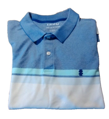 Polo Shirt Men IZOD Advantage Performance  L blue stripped Natural Stretch