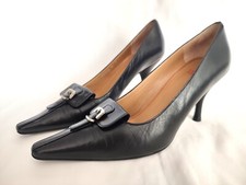 CHARLES JOURDAN Black Leather Pumps Pointed Toe 90s 00s Y2k Vintage Heels