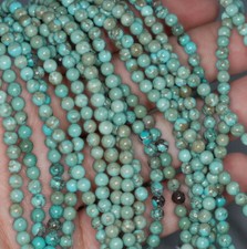 4MM TURQUOISE HOWLITE GEMSTONE ROUND LOOSE BEADS 16"