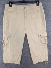 Tommy Hilfiger Pants Womens 12 Beige Cargo Straight High Rise 22" L Drawstring