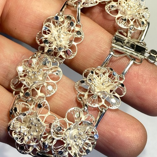 Pulsera Filigrana Flor Vintage Plata de Ley 925 Hecha a Mano Vinculada 12 g h082 - Imagen 5 de 11