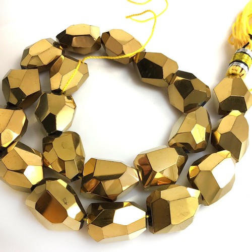 Gold Crystal Faceted Nugget Loose Beads 15" FREE SHIPPING 20mm Coated Sparkle - Picture 4 of 5