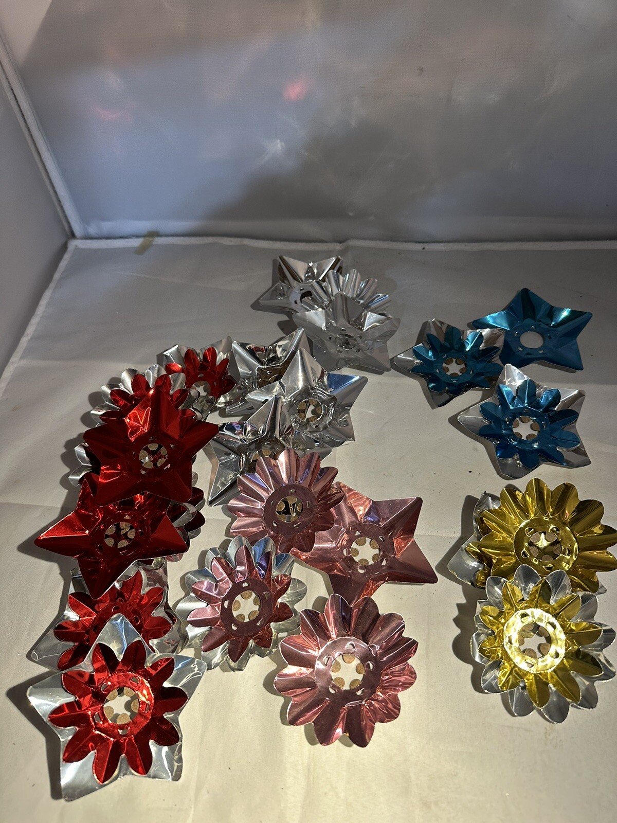 Vintage Aluminum Foil Christmas Tree Light Reflectors Lot Of 32 Pieces