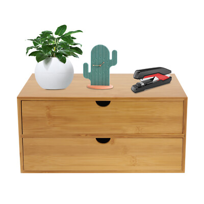 Mini Tischorganizer Schreibtisch Box mit 2 Schubladen aus Natürlichem Bambus DE