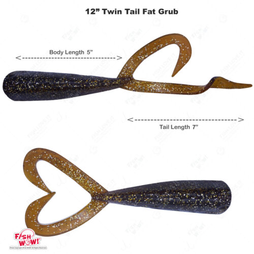 Root Beer 12" (with tail extended) Twin Tail Perch Grub 9" Fat Thick Scampi lot - 第 1/14 張圖片