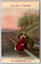 You are in Danger, Lovers on Railroad Tracks, Trenton New Jersey Postcard