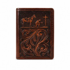 Challenger Trifold Leather Wallet Tooled Western Floral Horse Cross Design