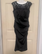 Xscape by Joanna Chen Black Satin Lace Gown Prom Cocktail Padded Dress Size 6