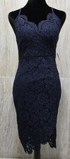 Lulus Blue Floral Lace V-Neck Strappy Sleeveless Midi Sheath Dress Zip S