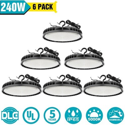6 Pack Commercial 240W 36000LM LED High Bay Light UFO Warehouse Barn Light 5000K