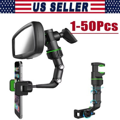 360°Car Rearview Mirror Rotation Adjustable Phone Holder Mount Multifunction Lot