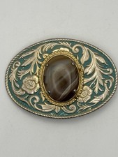 Vintage Silver Metal with Agate Stone with Turquoise Color Belt Buckle Free Ship
