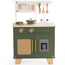 Kids Kitchen Playset, Vintage Wooden Play Kitchen with Ice Dispenser, Pretend...