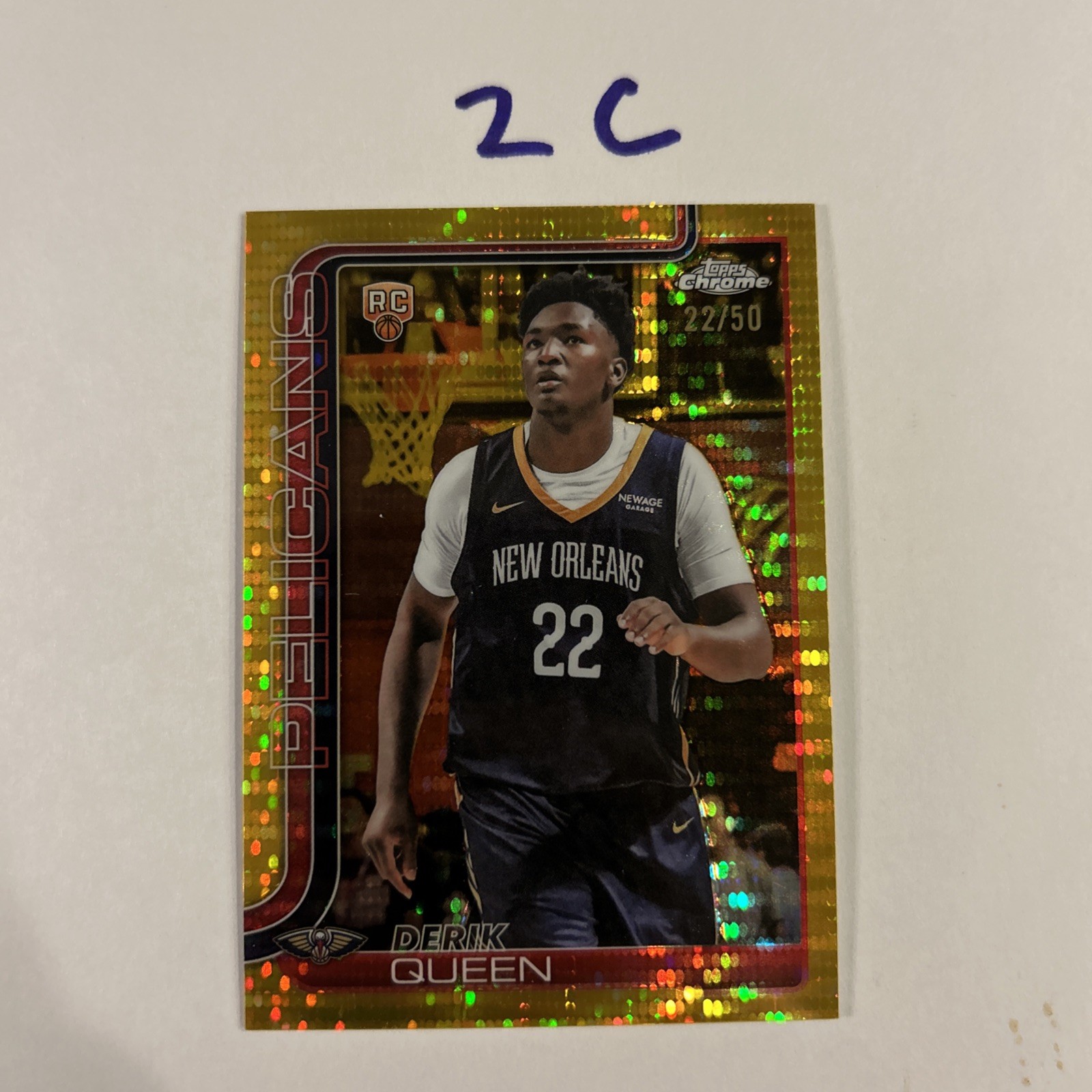 2025-26 Topps Chrome Derik Queen #263 Gold Pulsar #22/50 RC Rookie Jersey Match