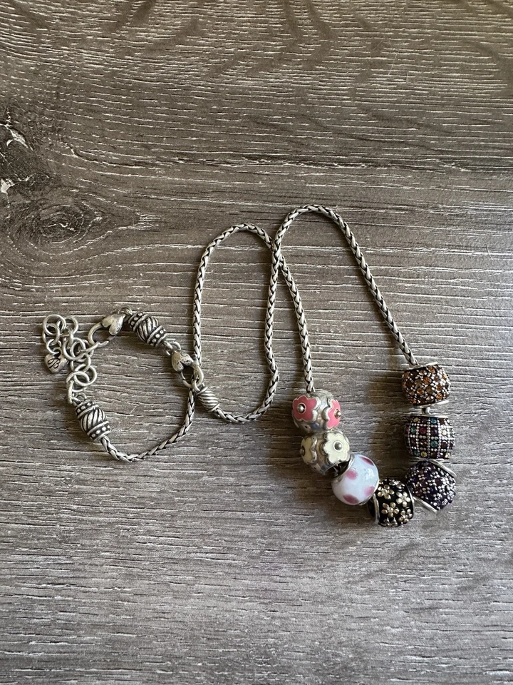 Brighton Troll Bead Charm Necklace Silver Plated 20 Inches 7 Beads - Image 2 of 4