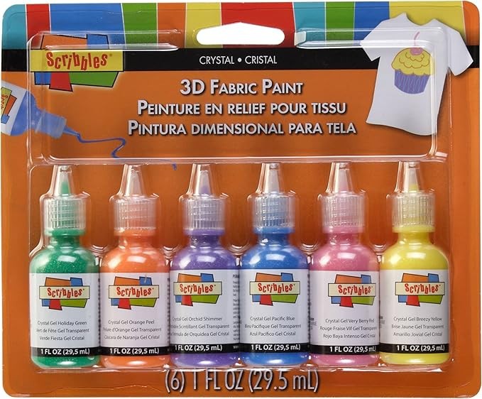 Scribbles 3d Fabric Paints 1oz 6/Pkg Crystal New Unopened