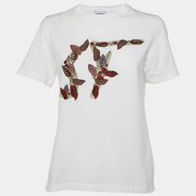 T-shirt col rond en coton brodé avec logo blanc Salvatore Ferragamo L - Photo 1/4