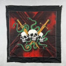 Vintage 80s Skull & Snakes Bandana Black Red Biker Made in USA RN 16463