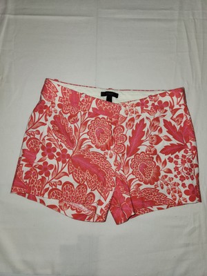 Women's Crew Pink Floral Textured Shorts Sz 2 Cotton Blend Stretchy Zip-up 