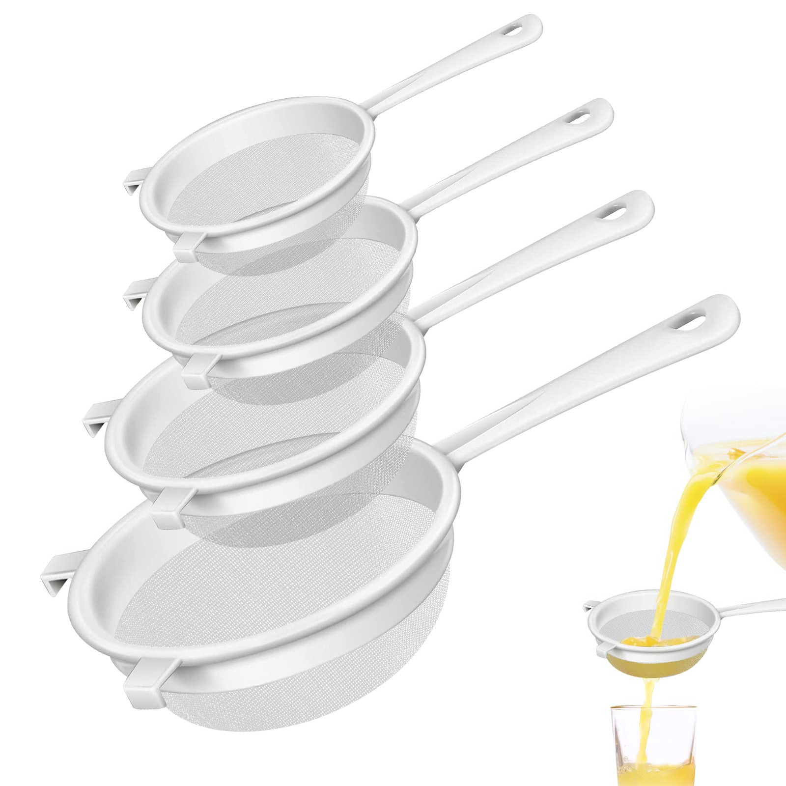 4 Pcs Plastic Nylon Fine Mesh Strainer with Handle, Sieve Fine Mesh Colander ...