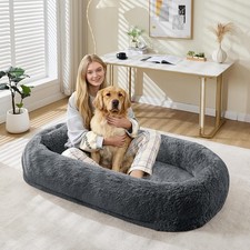 67 in x 43 in x 8 in Human Dog Bed for Adult  Pets with Side Pocket and Pillow