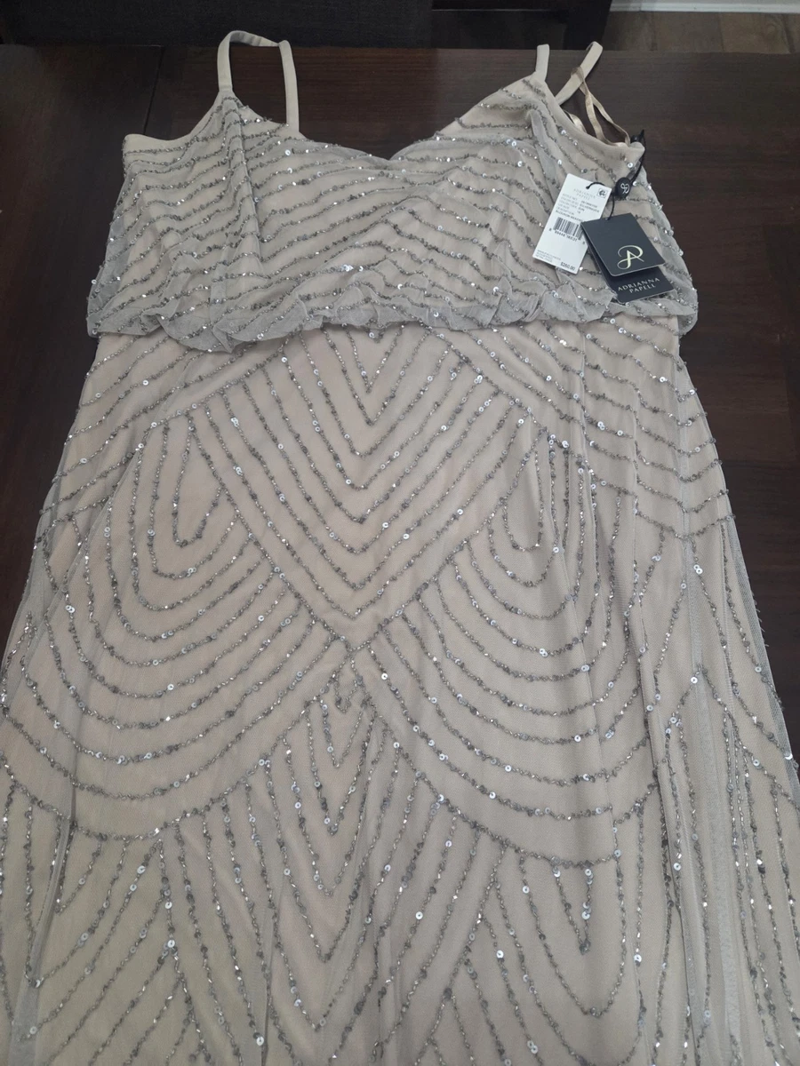 Vestido Blusa Adrianna Papell Cuentas Talla 18 Desnudo Correa Espagueti
