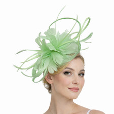 Flower Feather Fascinator with Sinamay Curls, Clip & Headband for Special Events
