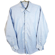 Brooks Brothers Shirt Mens 16 1/2-4/5 Blue Slim Fit Windowpane Plaid Button Down