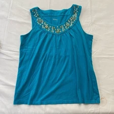 Turquoise Sequin Embellished Sleeveless Tank Top Women’s Size Small