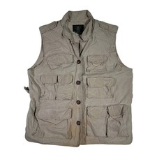 Orvis Mens Tan Cotton Vest Size L Fishing Hiking Outdoor Utility Pockets
