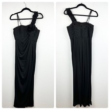ADRIANNA PAPELL Evening Gown One Shoulder Jersey Dress Rosette Black Size 4