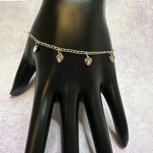 Vintage Tiny Heart Charm Bracelet 7" Sterling Silver 925 Italy Spring Ring Clasp