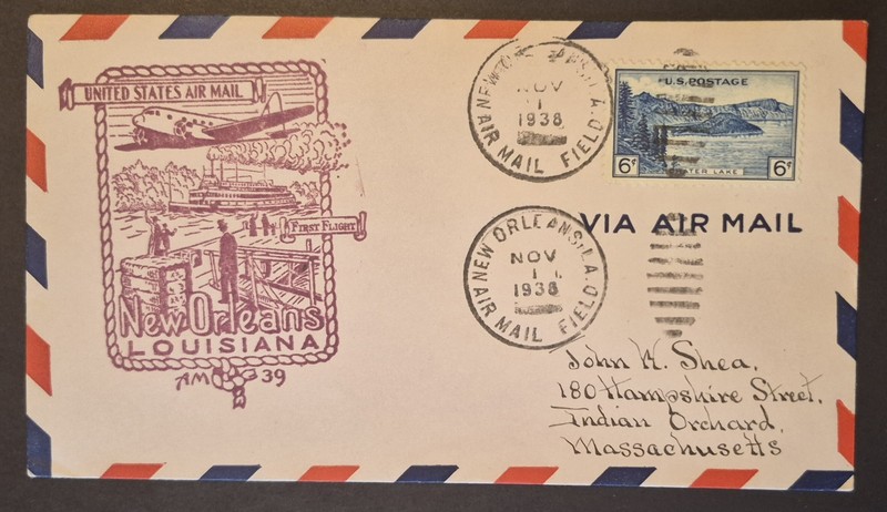 1938 First Flight New Orleans LA Louisiana Airmail AM-39 39E5 Air Mail Cover