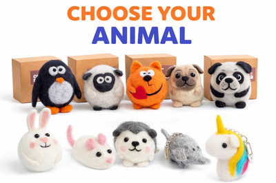 Needle Felting Kit Animal DIY Beginner Wool Set Cat Penguin Pug Bear