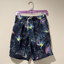 Original Usa Men's Tropical Floral Swim Shorts S Black Multicolor Elastic Waist