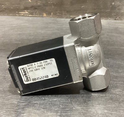 Burkert 0290 A 7/16 FKM SS Npt1/2 PMAX 232psi. 24V 12w 60Hz