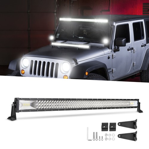 Tri Row 42" +22" LED Lights Bar +4x 4" Pods Combo Kit For Jeep Wrangler JK TJ YJ - Picture 5 of 24