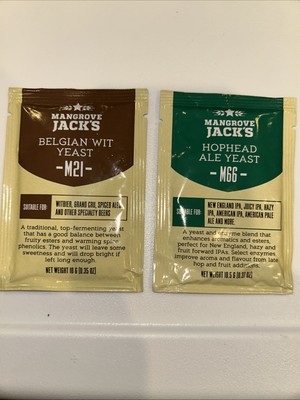 2 Packs Of Mangrove Jack s Dry Yeast Including Belgian Wit + Hophead Ale Yeast