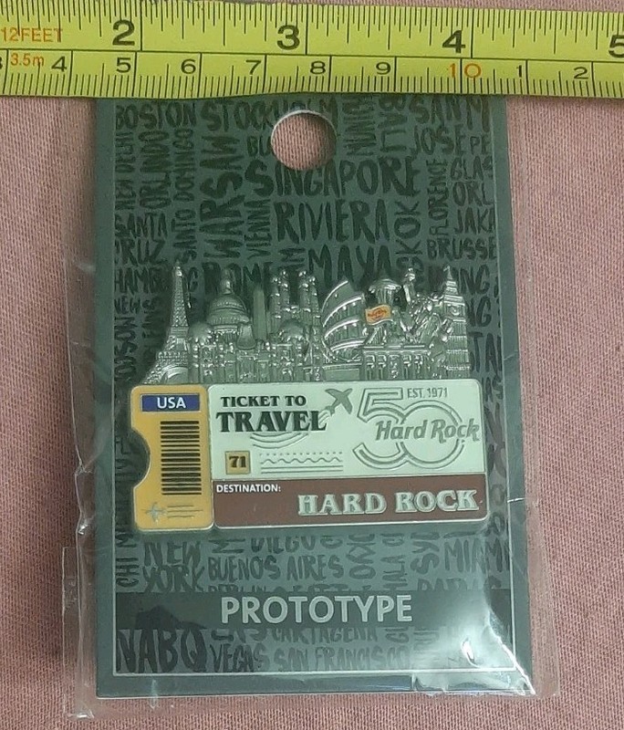 HTF Hard Rock Cafe 50th Anniversary Ticket to Travel Global Series Prototype Pin