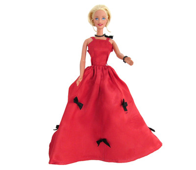 Barbie Doll Short Hair Bob Cut Red Evening Gown Dress Shoes Necklace Vtg 1990s W