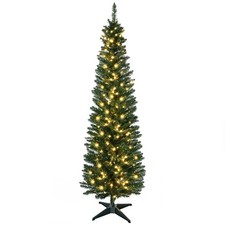 HOMCOM 6' Tall Pre-Lit Slim Noble Artificial Christmas Tree White LED Lights