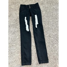 Black Distressed Ripped Skinny Jeans Kids Girls Size 8 Embellished Pockets
