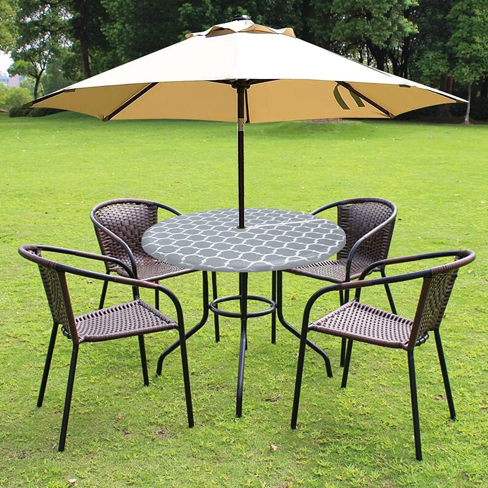 46 inch round patio table cover with umbrella opening Fitted Tablecloth Hole Connuct Tree Outdoor Tablecloth Waterproof Umbrella Cloth Zippered Tablecloth 36"-44" Round Elastic Table for : Home & Kitchen The Classic Accessories Veranda line is durable and has a fashionable design Round Outdoor Tablecloth with Umbrella