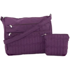 Gold Coast Triple-Zip Front Crossbody Bag with RFID Blocking Technology in Plum