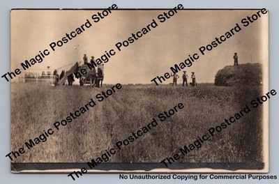 ''Dad's Header Crew'' Wheat Harvesting RPPC Dickinson County Kansas Farm Photo 10s