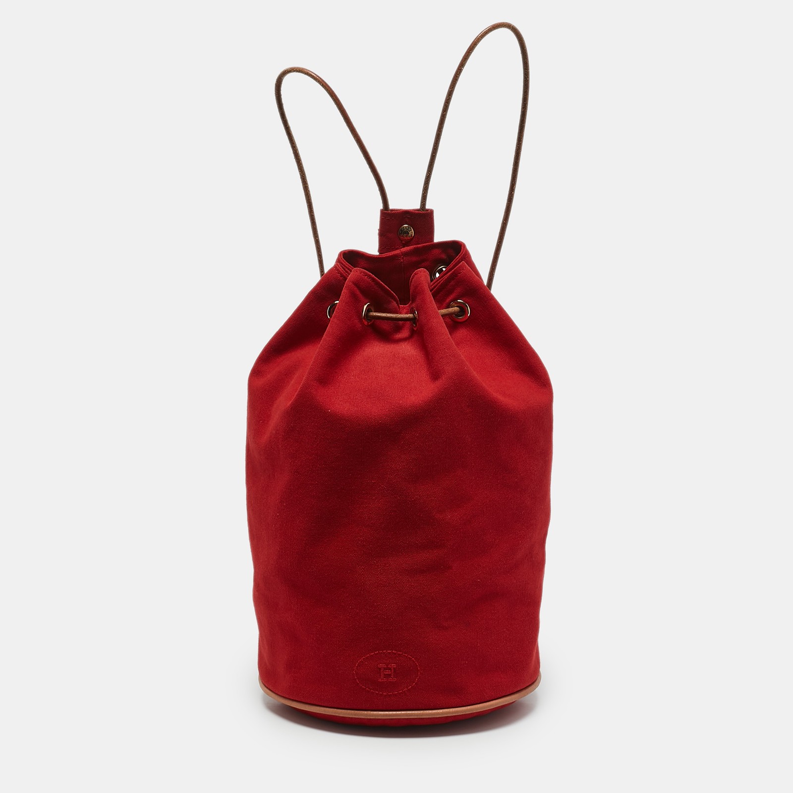 Hermes Mimile Bag in Red Beige Canvas and Leather Polochon