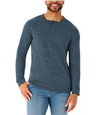 Member's Mark Men's Classic Fit Soft Waffle Knit Thermal Henley size S blue