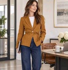 Banana Republic Golden Brown Seamed Belted Blazer Quiet Luxury Preppy Women's 4