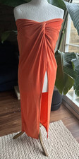 Shein Orange Pull On Stretch Knot Front Bandeau Beach Dress/ Skirt Size Large